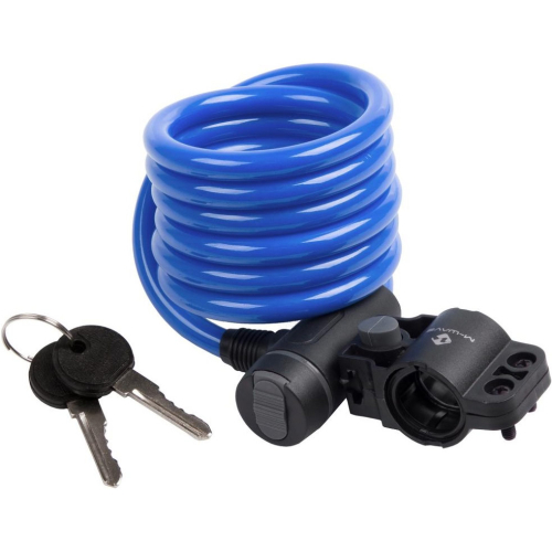 Замок M-Wave тросовый, 10х1800мм, ключ, с защитным колпачком, синий, 5-233864, синий