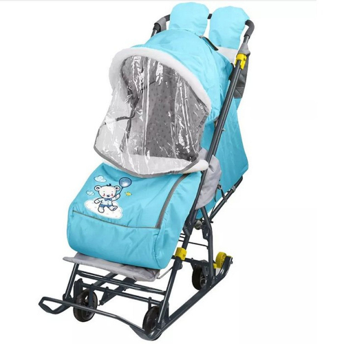 Санки-коляска Умка У3-2/10, с медвежонком, голубой