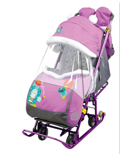 Санки-коляска комбинированная НИКА Наши детки 5-1, орхидея со снеговиком