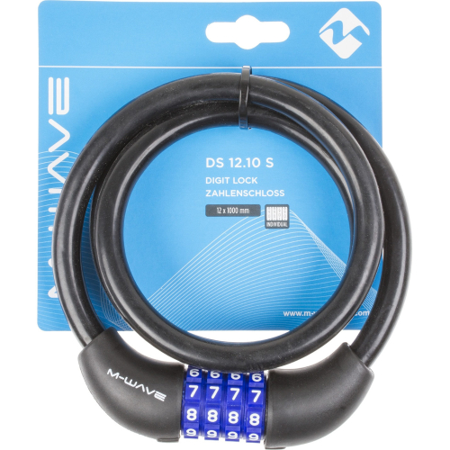 Замок M-Wave тросовый, кодовый, 12x1000 мм, силиконовый черный, 5-231060, черный