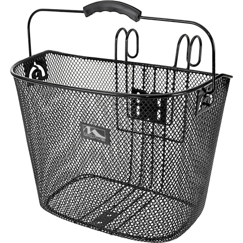 Корзина M-Wave, передняя, 33х26х26/22см, сталь, универсальное крепление на руль, с ручкой, черная, 5-431502