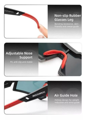 Очки велосипедные Rockbros, оправа черно красная, линзы с поляризацией красные, RB_14110006005, красный